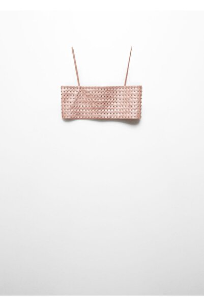 MANGO Woman Deri Görünümlü Kristal Detaylı Bluz