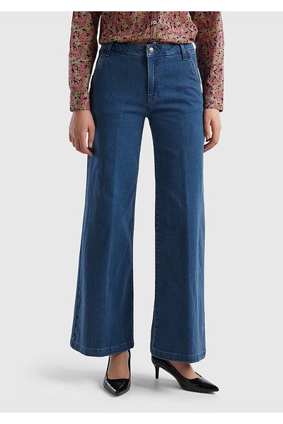 United Colors of Benetton Women's blue Wide Leg denim pants