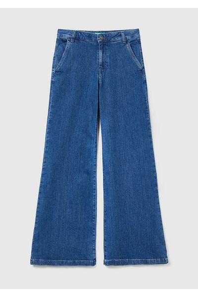 United Colors of Benetton Women's blue Wide Leg denim pants