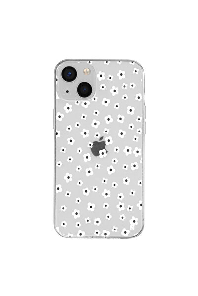 Casen iPhone 15 Papatya Bahçesi Tasarımlı Şeffaf Silikon Telefon Kılıfı