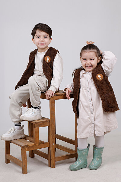 JUNİPERUS Nakışlı Peluş Polar Bebek Çocuk Yelek Wellsoft Yelek