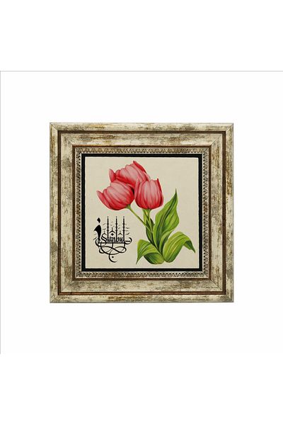 Sadrazam Pictură cu piatră naturală imprimată lalele Istanbul 25x25 Krt-69