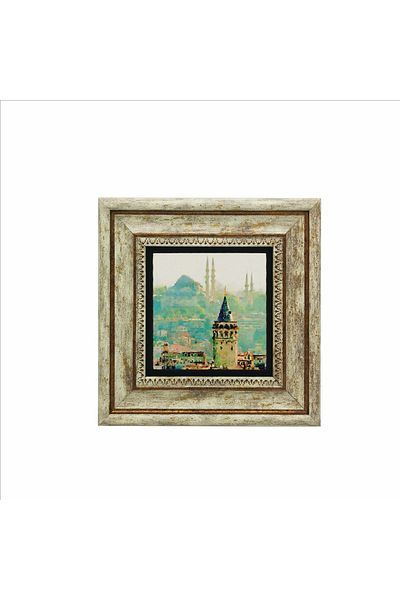 Sadrazam Pictură pe piatră naturală imprimată Turnul Galata și Moscheea Suleymaniye 20x20 Krt-23