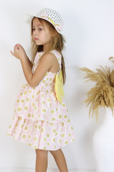 COLORED BABY Kız Çocuk Arkası Fiyonk Detaylı Şapkalı Elbise 2 Parça