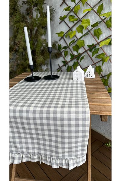 Decamor home Stain Resistant Water Repellent Vintage Frilly Gingham Gray Runner