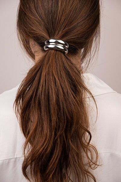 Sacha Accessories Double Row Curved Silver Rubber Buckle