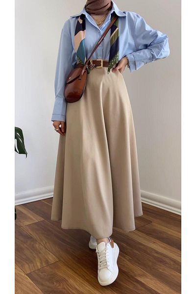 MODAALFABE Large Size Hijab Puff Scuba Flared Skirt