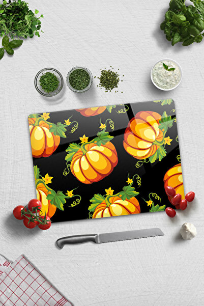 Decorita لوح تقطيع الزجاج - لوح تقطيع الزجاج |   خلفية اليقطين السوداء |   30 سم × 40 سم