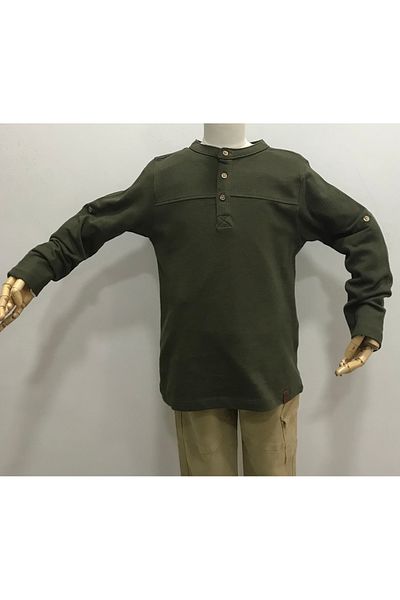 Çikoby Boy's Khaki Button T-Shirt with Button Front