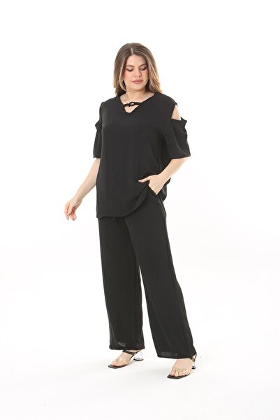 xlargebutik Îmbrăcăminte DE MĂRI PLUS DE MĂRI FLEXIBILE NEGRU DISTRIBUIT SET DE ȚESĂ ELEGANT ȘI CONFORTAT