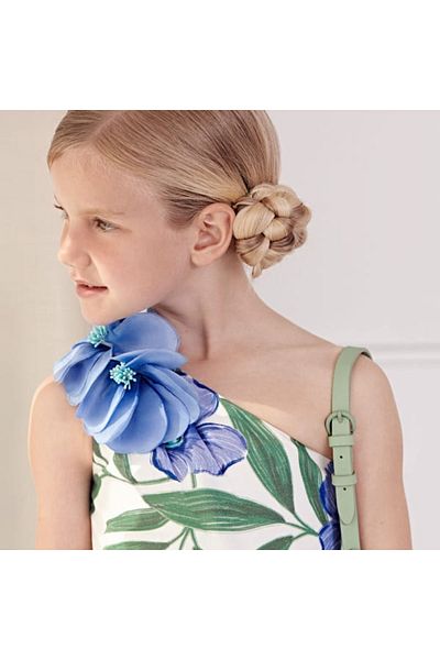 Abel & Lula Abel And Lula Girl's Linen Lavender Dress Ecru L24y5053