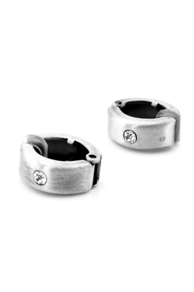 Solfera Zircon Single Stone Matte Gray Color Compression Hoop Men's Earrings ER063