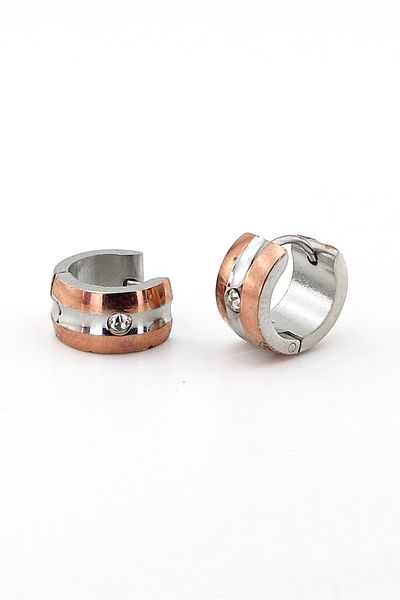 Solfera Zircon Stone Bronze Silver Color Stainless Steel Women Men Hoop Earrings ER052