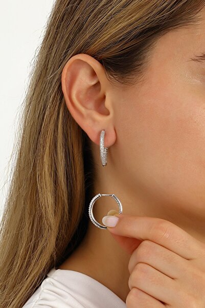 MySilvers Zirkon Taşlı Halka Küpe