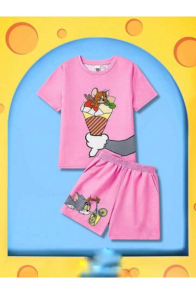 LOUİSA Set de tricou cu pantaloni scurți imprimați Tom&amp;Jerry pentru fetiță