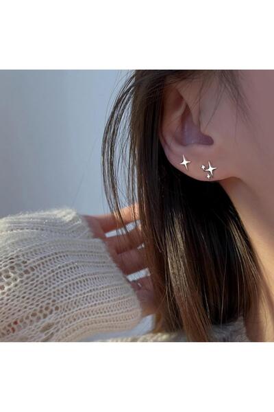 toptanhanem Minimalist Tasarım Kutup Yıldızı Antialerjik Çelik Küpe - Kararmaz Gümüş Kaplama