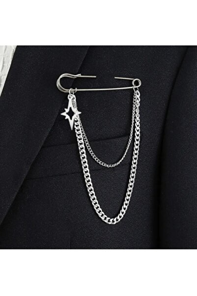 TakıConcept Punk Tarz Broş, Zincir Iskoç Iğnesi, Aksesuar Broş, Kuzey Yıldızı Broş