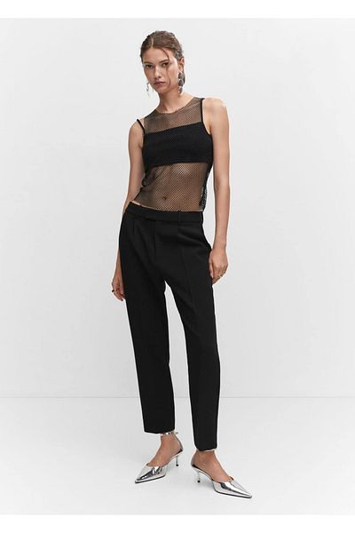 MANGO Woman Crystal Detailed Mesh Blouse