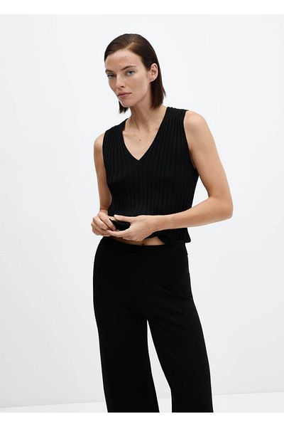 MANGO Woman V-neck rib blouse