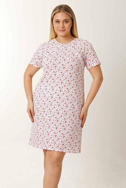 MS HAMİLE İÇ GİYİM White Short Sleeve Maternity Nursing Nightgown - HG0060 with Hearts