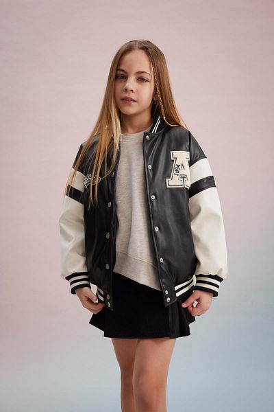 DeFacto Girl's Waterproof College Collar Bomber Jacket B2388A824SP