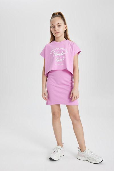 DeFacto Ribbed Short Sleeve Girl's Dress - B4496a824sm