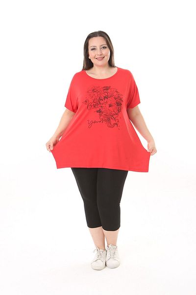 xlargebutik Red Flower Patterned Large Size Clothing Buluz