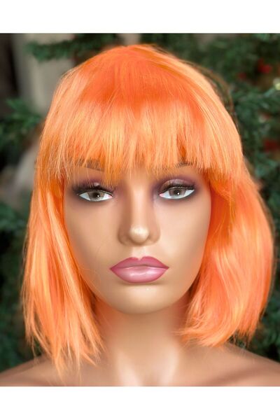QUEEN AKSESUAR Неонова оранжева перука с къса прическа - регулируема за жени ...