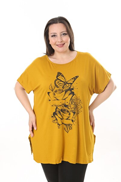 xlargebutik PLUS SIZE CLOTHING BLUZE WITH YELLOW ROSES