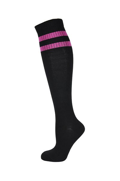 TİSTA Black Striped Cherry Rotten - Quality Cotton Knee Socks