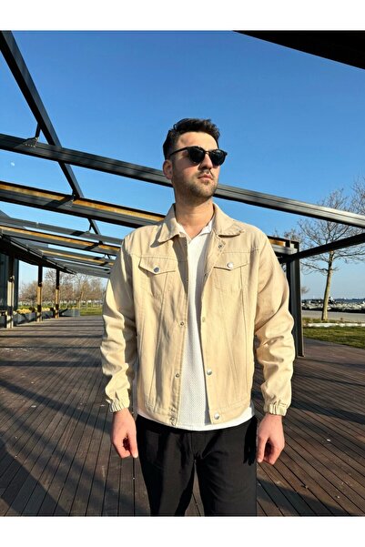 Manselves Bilek Detaylı Bej Denim Kot Ceket