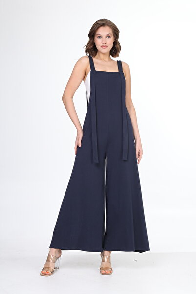 MJORA Темно-синій трикотажний бавовняний комбінезон на бретелях з салопетом
