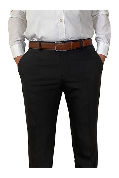 GoDeri Brown Stitched Classic, Fabric Trouser Belt 3.5 Cm