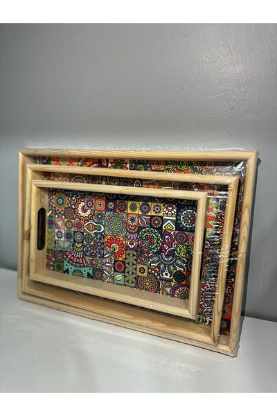 HBS Art Design HBS ART DESIGN Wooden Beech 3-Piece Tray Gift 1st Class SET