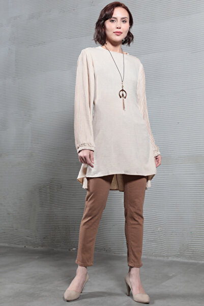 GİYSA Жіноча туніка з поясом, рукавами з воланами та коміром