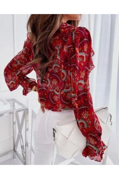 rengamoda Women's Shawl Pattern Moskrep Fabric Shirt