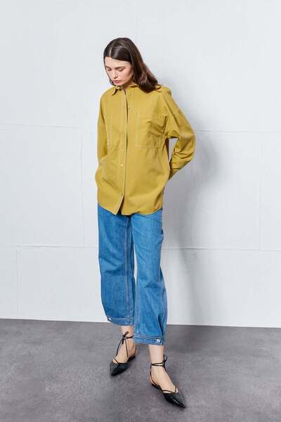 FABB Cămașă de buzunar cu cusături contrastante verde ulei