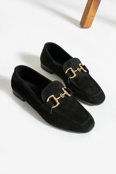 İnan Ayakkabı Mocasini de damă din piele întoarsă neagră - Detaliu accesoriu cataramă