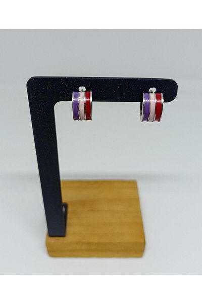 mama india alaçatı Unisex Women Men 316L Surgical Steel 3 Colors Enameled Square Circle Diameter 14 mm 2 Pieces Hoop Earrings No:78