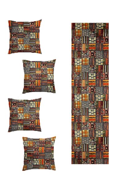 Gofre Home Husă de pernă din 4 bucăți cu model de cașmir și 1 set de alergare