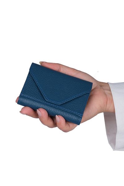 Bagacar Μπλε Unisex Πολυμάτινο Γνήσιο Δερμάτινο Πορτοφόλι Μικρής Κάρτας