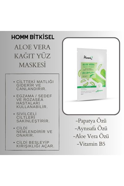 Homm Bitkisel Homm Life Aloe Vera Paper Face Mask (Soothing and Repairing)