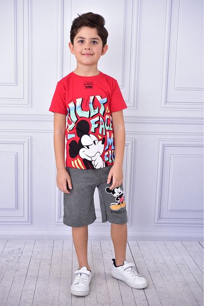 BUUFUU Sily Face Miki Printed Cotton Pocket T-shirt Shorts Set