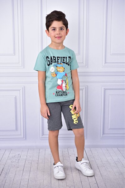 BUUFUU طقم شورت تي شيرت بجيب قطني مطبوع من Garfield (احصل على مقاس أكبر)