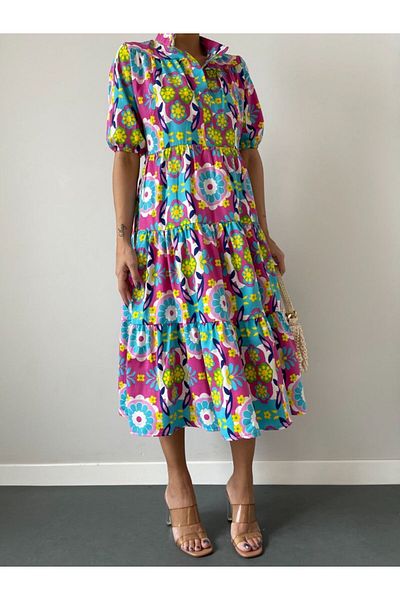 FRİYA Rochie confortabilă pentru femei cu modele florale, cu mâneci Valon
