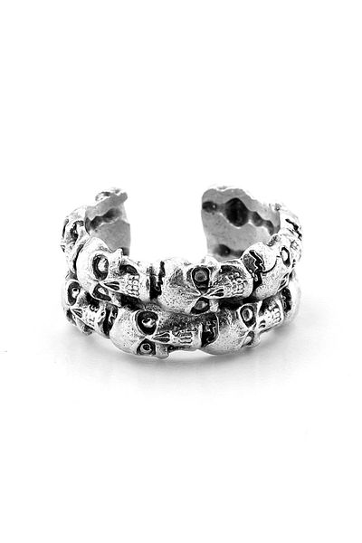 Solfera Double Row Skull Gothic Brass Adjustable Mens Ring Rg060
