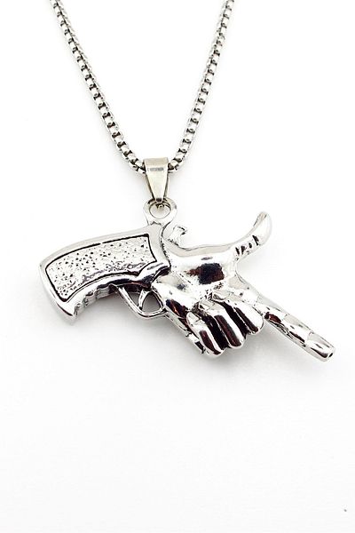 Solfera Finger Pistol Hand Sign Rap Hip Hop Steel Men's Necklace Chain Q0835