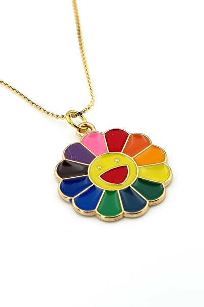Solfera Smiley Face Colorful Daisy Steel Chain Women's Necklace Q0762