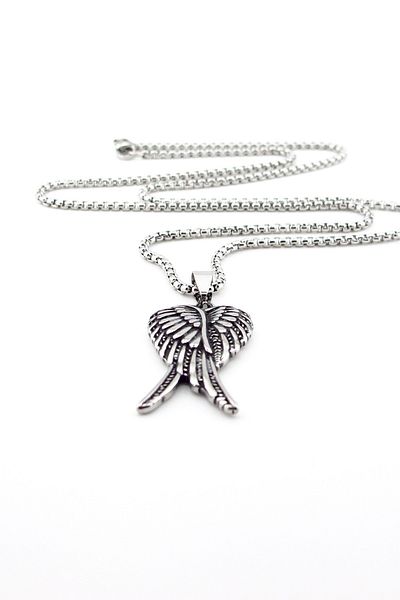 Solfera Double Angel Wing Angel 316L Stainless Steel Men's Necklace Chain Q0820
