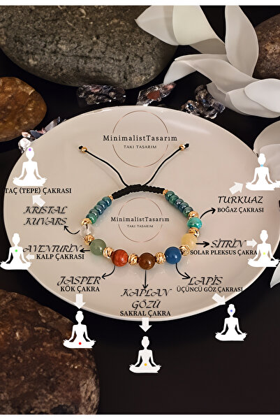 MinimalistTasarım 7 Çakra Taşı Bileklik ,cakra Bilekliği ,7 Çakra Doğal Taş Bileklik, Sans Bilekligi, Ipli Bileklik